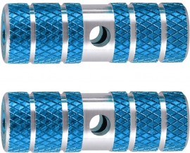 Dual threaded knurled 26tpi / M10x1 Axle Pegs pair BLUE / SILVER