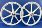 Skyway 60th Anniversary 24" WHITE Retro Tuff Wheels with SILVER Alloy Flange Hubs