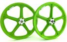 Skyway 20" GREEN Retro Tuff Wheels with SILVER Alloy Flange Hubs