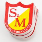 S&M Bikes SMALL shield logo sticker 5-pack RED/YELLOW